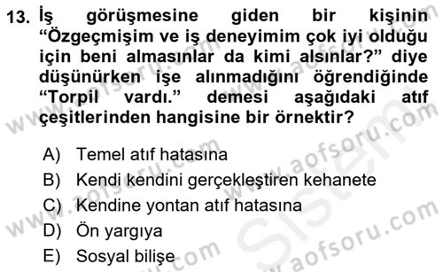 Psikoloji Dersi 2018 - 2019 Yılı (Final) Dönem Sonu Sınav Soruları 13. Soru