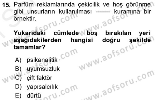 Psikoloji Dersi 2018 - 2019 Yılı (Final) Dönem Sonu Sınav Soruları 15. Soru