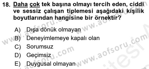 Psikoloji Dersi 2018 - 2019 Yılı (Final) Dönem Sonu Sınav Soruları 18. Soru