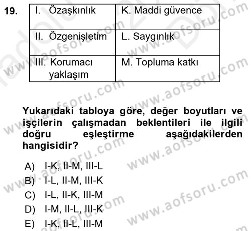 Psikoloji Dersi 2018 - 2019 Yılı (Final) Dönem Sonu Sınavı 19. Soru