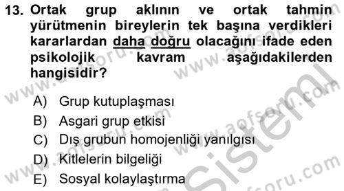 Psikoloji Dersi 2018 - 2019 Yılı Yaz Okulu Sınav Soruları 13. Soru