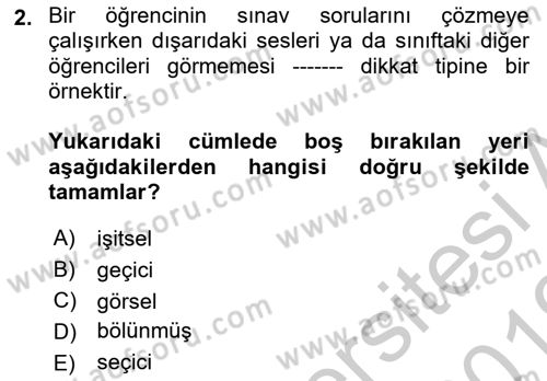 Psikoloji Dersi 2018 - 2019 Yılı Yaz Okulu Sınav Soruları 2. Soru