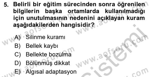 Psikoloji Dersi 2018 - 2019 Yılı Yaz Okulu Sınav Soruları 5. Soru