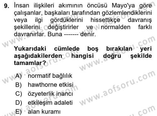 Psikoloji Dersi 2018 - 2019 Yılı Yaz Okulu Sınav Soruları 9. Soru