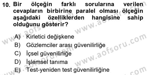 Psikoloji Dersi 2019 - 2020 Yılı (Vize) Ara Sınav Soruları 10. Soru