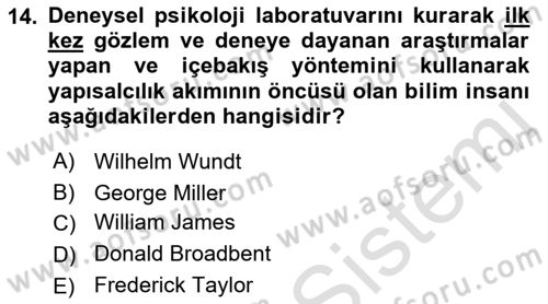 Psikoloji Dersi 2019 - 2020 Yılı (Vize) Ara Sınav Soruları 14. Soru