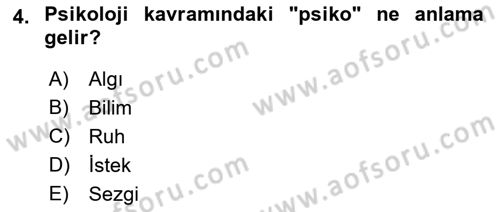 Psikoloji Dersi 2019 - 2020 Yılı (Vize) Ara Sınav Soruları 4. Soru