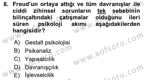 Psikoloji Dersi 2019 - 2020 Yılı (Vize) Ara Sınav Soruları 8. Soru