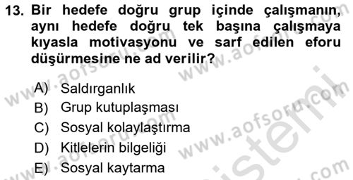 Psikoloji Dersi 2020 - 2021 Yılı Yaz Okulu Sınav Soruları 13. Soru