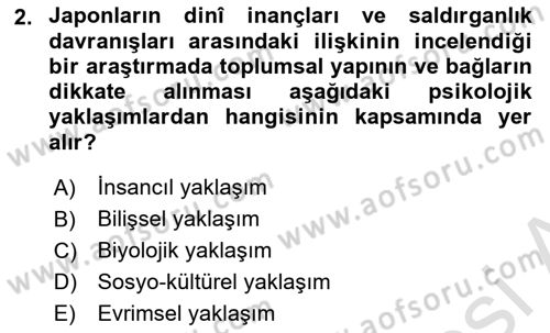 Psikoloji Dersi 2021 - 2022 Yılı (Vize) Ara Sınav Soruları 2. Soru