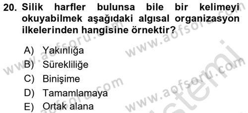 Psikoloji Dersi 2021 - 2022 Yılı (Vize) Ara Sınav Soruları 20. Soru