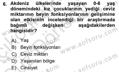 Psikoloji Dersi 2021 - 2022 Yılı (Vize) Ara Sınav Soruları 6. Soru