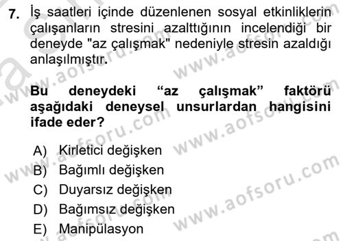 Psikoloji Dersi 2021 - 2022 Yılı (Vize) Ara Sınav Soruları 7. Soru