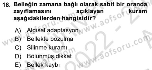 Psikoloji Dersi 2022 - 2023 Yılı (Vize) Ara Sınav Soruları 18. Soru