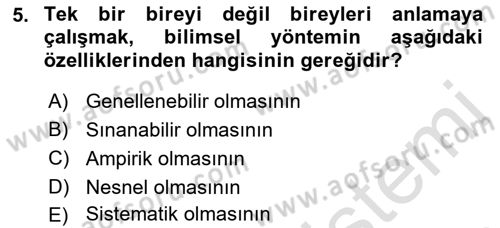 Psikoloji Dersi 2022 - 2023 Yılı (Vize) Ara Sınav Soruları 5. Soru