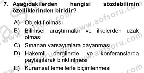 Psikoloji Dersi 2022 - 2023 Yılı (Vize) Ara Sınav Soruları 7. Soru