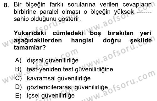 Psikoloji Dersi 2022 - 2023 Yılı (Vize) Ara Sınav Soruları 8. Soru