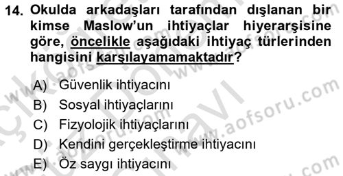 Psikoloji Dersi 2022 - 2023 Yılı (Final) Dönem Sonu Sınavı 14. Soru