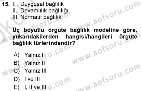 Psikoloji Dersi 2022 - 2023 Yılı Yaz Okulu Sınavı 15. Soru