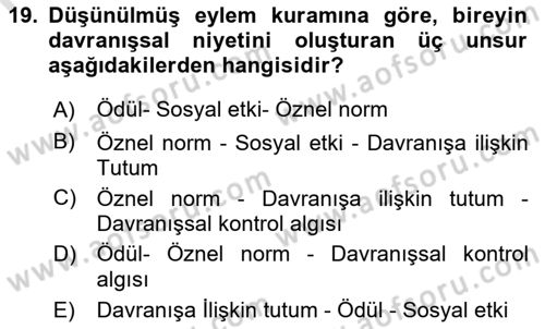 Psikoloji Dersi 2022 - 2023 Yılı Yaz Okulu Sınavı 19. Soru