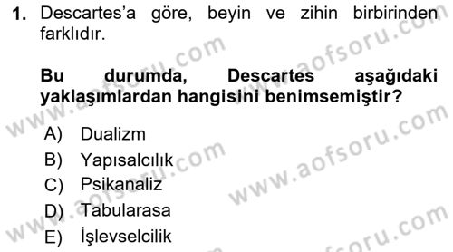 Psikoloji Dersi 2023 - 2024 Yılı (Vize) Ara Sınav Soruları 1. Soru