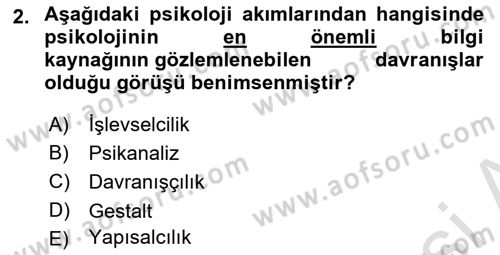 Psikoloji Dersi 2023 - 2024 Yılı (Vize) Ara Sınav Soruları 2. Soru