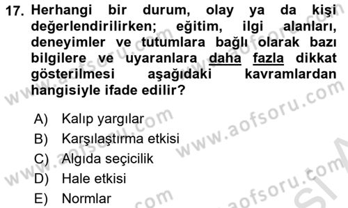 Psikoloji Dersi 2023 - 2024 Yılı (Final) Dönem Sonu Sınav Soruları 17. Soru
