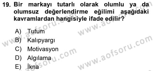 Psikoloji Dersi 2023 - 2024 Yılı (Final) Dönem Sonu Sınav Soruları 19. Soru