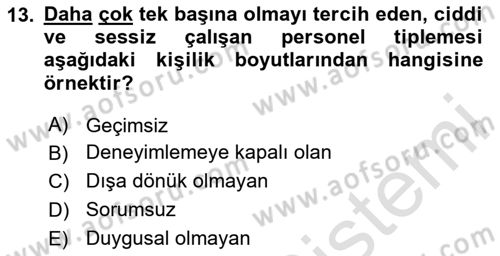 Psikoloji Dersi 2023 - 2024 Yılı Yaz Okulu Sınavı 13. Soru