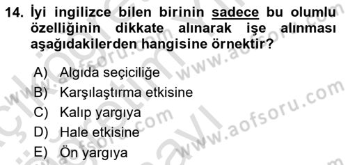 Psikoloji Dersi 2023 - 2024 Yılı Yaz Okulu Sınavı 14. Soru