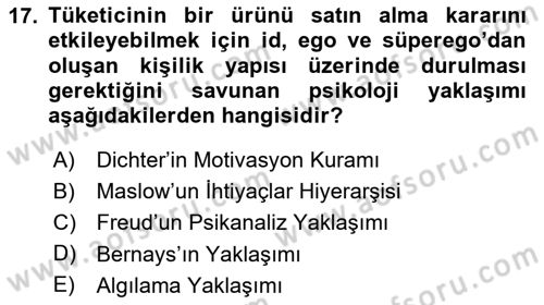 Psikoloji Dersi 2023 - 2024 Yılı Yaz Okulu Sınav Soruları 17. Soru
