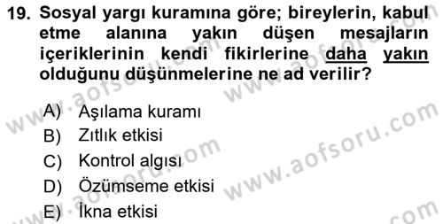 Psikoloji Dersi 2023 - 2024 Yılı Yaz Okulu Sınavı 19. Soru