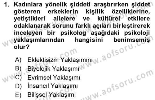 Psikoloji Dersi 2024 - 2025 Yılı (Vize) Ara Sınav Soruları 1. Soru