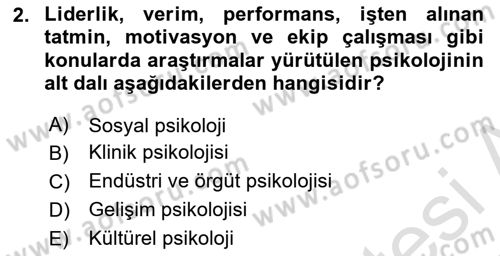 Psikoloji Dersi 2024 - 2025 Yılı (Vize) Ara Sınav Soruları 2. Soru