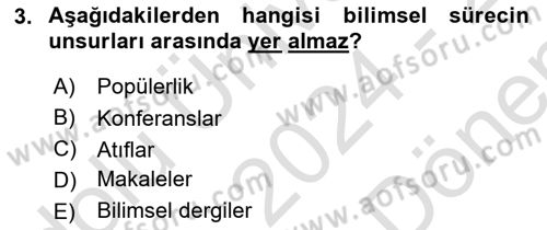 Psikoloji Dersi 2024 - 2025 Yılı (Final) Dönem Sonu Sınav Soruları 3. Soru