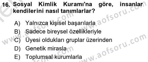 Psikoloji Dersi 2025 - 2026 Yılı (Vize) Ara Sınav Soruları 16. Soru