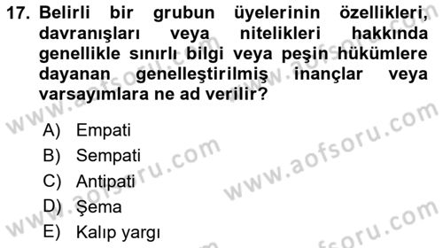 Psikoloji Dersi 2025 - 2026 Yılı (Vize) Ara Sınav Soruları 17. Soru