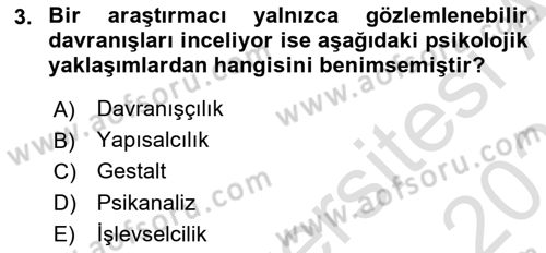 Psikoloji Dersi 2025 - 2026 Yılı (Vize) Ara Sınav Soruları 3. Soru