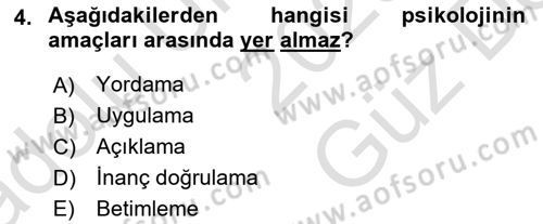 Psikoloji Dersi 2025 - 2026 Yılı (Vize) Ara Sınav Soruları 4. Soru