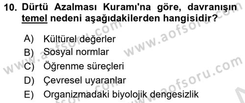 Psikoloji Dersi 2025 - 2026 Yılı (Final) Dönem Sonu Sınav Soruları 10. Soru