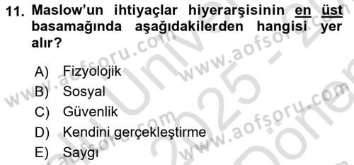 Psikoloji Dersi 2025 - 2026 Yılı (Final) Dönem Sonu Sınav Soruları 11. Soru