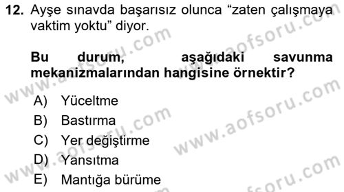 Psikoloji Dersi 2025 - 2026 Yılı (Final) Dönem Sonu Sınav Soruları 12. Soru