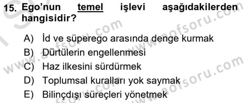 Psikoloji Dersi 2025 - 2026 Yılı (Final) Dönem Sonu Sınav Soruları 15. Soru