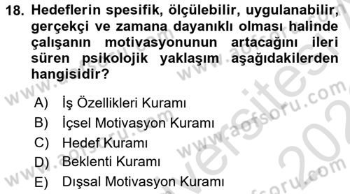 Psikoloji Dersi 2025 - 2026 Yılı (Final) Dönem Sonu Sınav Soruları 18. Soru