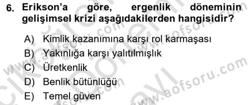 Psikoloji Dersi 2025 - 2026 Yılı (Final) Dönem Sonu Sınav Soruları 6. Soru