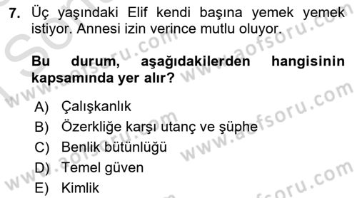 Psikoloji Dersi 2025 - 2026 Yılı (Final) Dönem Sonu Sınav Soruları 7. Soru