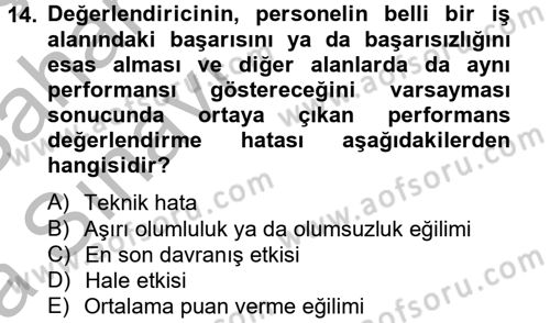 Çalışma Psikolojisi Dersi 2012 - 2013 Yılı (Vize) Ara Sınav Soruları 14. Soru