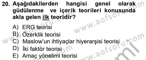 Çalışma Psikolojisi Dersi 2012 - 2013 Yılı (Vize) Ara Sınav Soruları 20. Soru