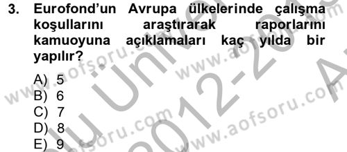 Çalışma Psikolojisi Dersi 2012 - 2013 Yılı (Vize) Ara Sınav Soruları 3. Soru