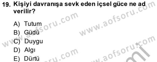 Çalışma Psikolojisi Dersi 2013 - 2014 Yılı (Vize) Ara Sınav Soruları 19. Soru